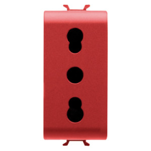Розетка с заземлением  2P+Е с защитными шторками 16A, итальянский стандарт, Ø 4/5 мм, красного цвета