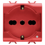 Розетка с заземлением  2x(2P+Е) с защитными шторками 16A, итальянский стандарт, Ø 4/4.8/5 мм, красного цвета