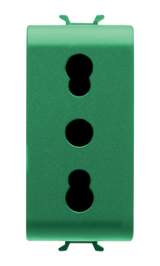Розетка с заземлением  2P+Е с защитными шторками 16A, итальянский стандарт, Ø 4/5 мм, зеленого цвета