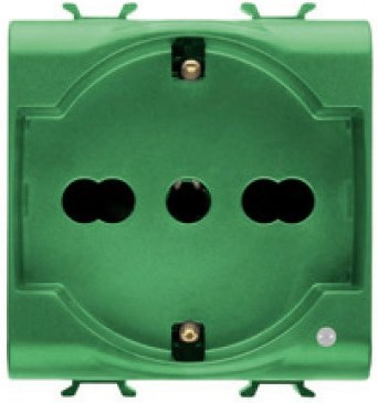 Розетка с заземлением 2x(2P+Е) с защитными шторками 16A, итальянский стандарт, Ø 4/4.8/5 мм, зеленого цвета